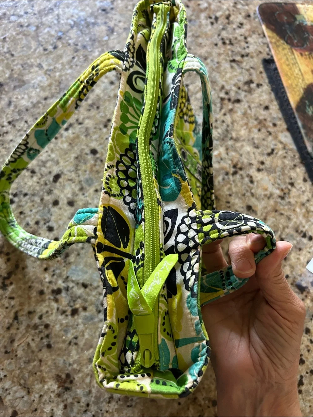 Vera Bradley Green, Yellow & Teal and Black Floral Quilted Tote